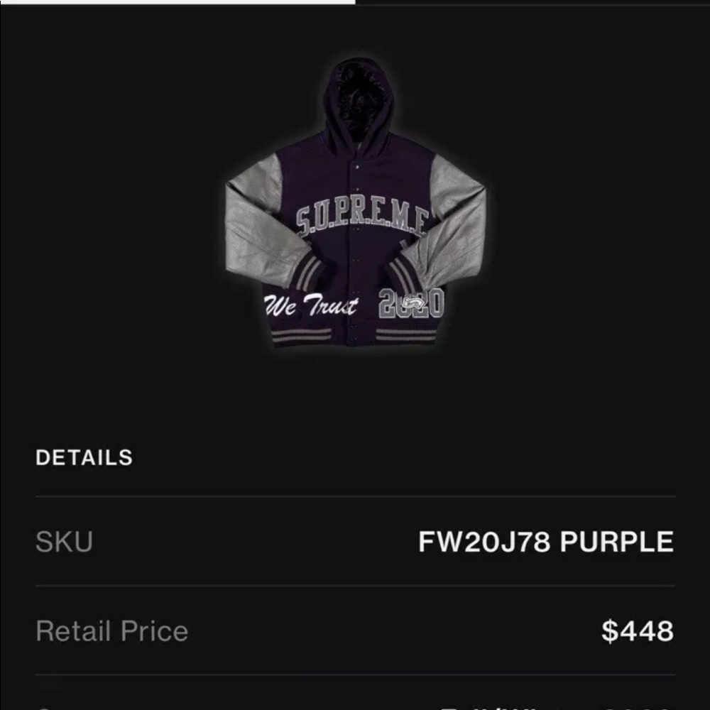 SUPREME FW2020 King Varsity Hooded Jacket